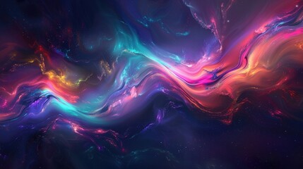 An abstract cosmic phenomenon featuring swirling ribbons of colorful light dancing across the night...