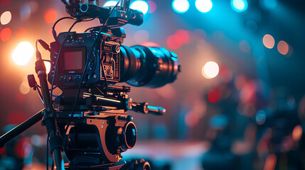 Professional video camera on the stage during a live show or cinema.