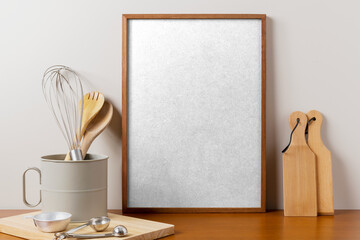 Picture frame mockup png, minimal kitchen decoration, home interior design