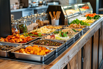 Buffet concept. Service station with assortment of food