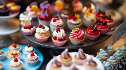 Raamstickers Assorted Cupcakes on Display at Bakery © Prostock-studio