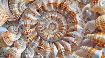 Seashell clipart arranged in a decorative pattern.