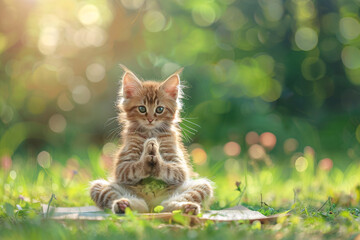 Kitten sitting in yoga lotus pose