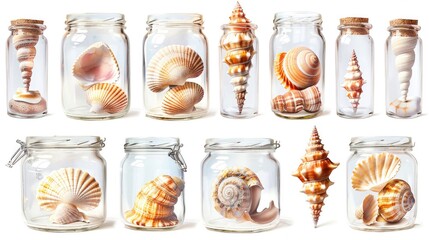 Seashell clipart arranged in a decorative pattern.