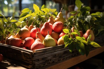 Fresh organic fruits of the farm, pears, quince, generative IA