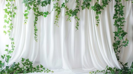 Ivy Vines Cascading Over White Curtain Backdrop