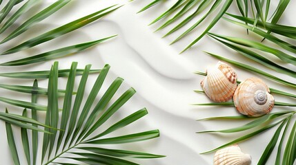 Seashell clipart framed by palm fronds.