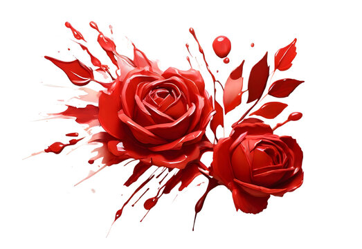 Ruby and rose paint stroke on solid white background, generative AI