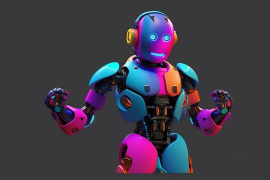 a colorful humanoid android guy robot on plain background from Generative AI