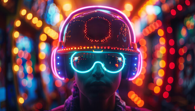 A woman wearing neon colored glasses by AI generated image