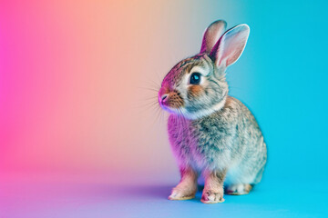 Fototapeta premium Rabbit on vibrant background with copy space