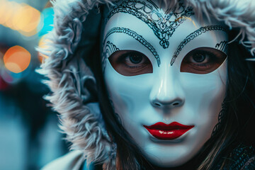 Woman in venezian mask with copy space