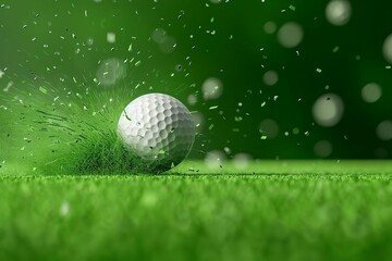 dynamic golf ball impact on green grass sports banner generative ai illustration