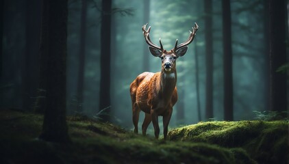 a deer in the middle of a dark forest from Generative AI