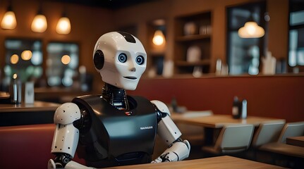 Futuristic robot a confectioner or a cook works in a restaurant kitchen.generative.ai