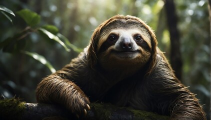 Obraz premium a sloth in the middle of a dark forest from Generative AI