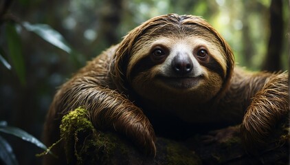 Naklejka premium a sloth in the middle of a dark forest from Generative AI