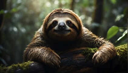 Fototapeta premium a sloth in the middle of a dark forest from Generative AI