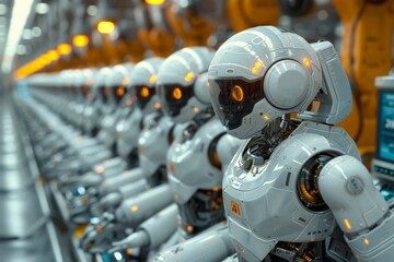 Automatic robotic assembly line for robots and modern machines, AI generated