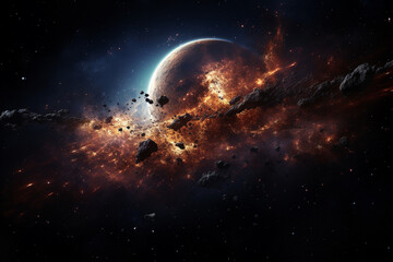 Fototapeta na wymiar Massive planet surrounded by stars. AI-Generated Image