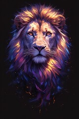 lion in the style of light and dark, colorful fantasy