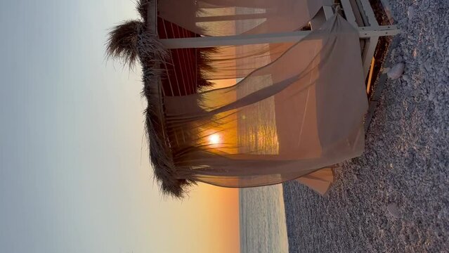 White beach canopies. Luxury beach tents at a resort.