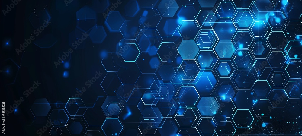 Poster abstract blue technology hexagonal background. generative ai