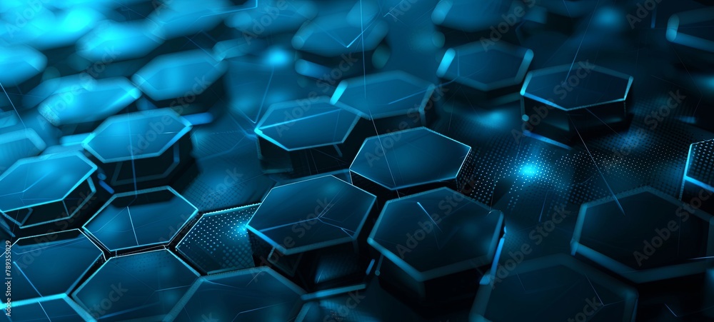 Poster abstract blue technology hexagonal background. generative ai