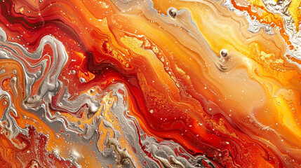 Fiery reds and oranges collide with shimmering silver, a molten masterpiece. 