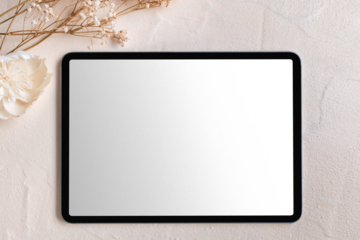 Tablet screen mockup png transparent, flat lay digital device design