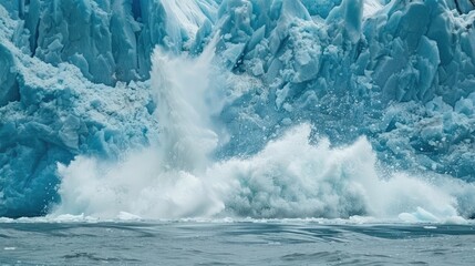 Glacier ice calving into the ocean, climate change concept, reminder of the fragility of Earth's ecosystems and the urgent need for climate action