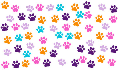 Abstract paw prints backgrounds vector in the style of light turquoise and orange light purple