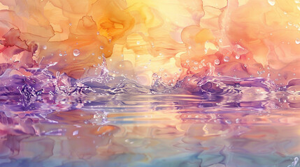Glossy watercolor reflections mingling with sparkling citrine, azure, and lavender tones in an enchanting spectacle. 