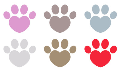 Paw with love shape inside. Vector illustrator