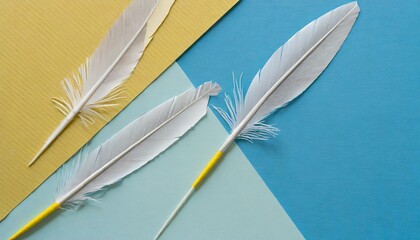 feather on blue background