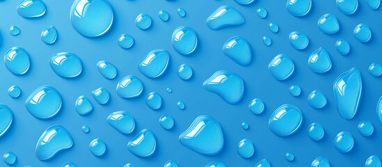 Serene Water Droplets Suspended on Tranquil Blue Background with Copy Space