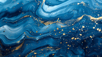 Golden glitters dancing across a canvas of fluid blue strokes. 