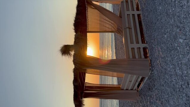 White beach canopies. Luxury beach tents at a resort.