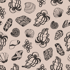 Seamless pattern with seashells. Vector background. - 789359238
