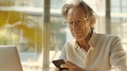 Obraz premium Senior Man with Laptop and Phone