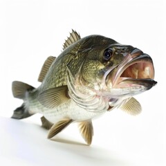 A largemouth bass fish, isolated on a white background.