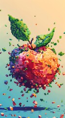 Illustrate the gradual transformation of decaying fruit in a pixel art time-lapse with a unique tilted perspective - obrazy, fototapety, plakaty