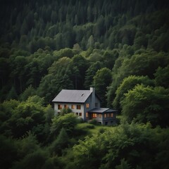 Fototapeta na wymiar isolated house in the forest