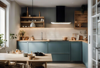 interior modern house style kitchen Scandi design home apartment room suite furnished comfort decoration cosy building architecture lifestyle furniture eco wooden wood domestic