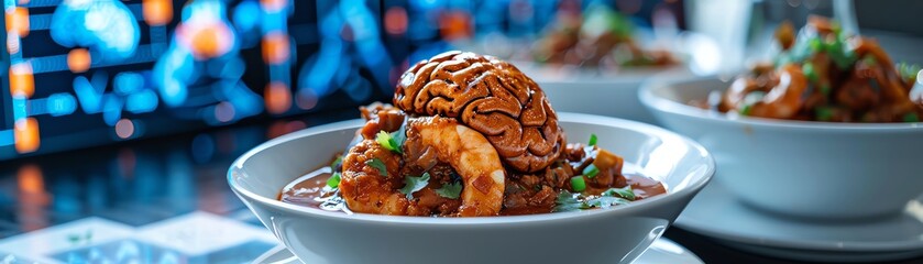 Neuropsychology advances depicted with shrimp and brain imaging technology monitoring a patient s responses to the flavors of Gumbo