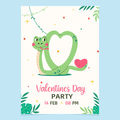 Character snake with heart Valentine's Day invitation template