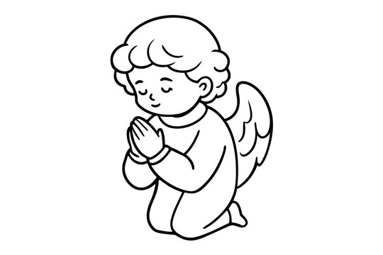 recommend clip art: Baby angel praying line art vector illustration