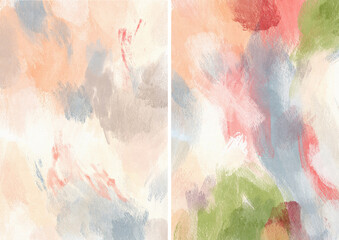 Watercolor abstract textures of pink, blue, green, red and white spots. Hand painted pastel illustration isolated on white background. For design, print, fabric or background. - 789365805