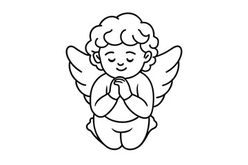 Baby angel praying line art vector illustration