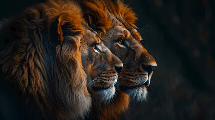 African lion couple. Pair of wildlife pride predator animals 4K Wallpaper